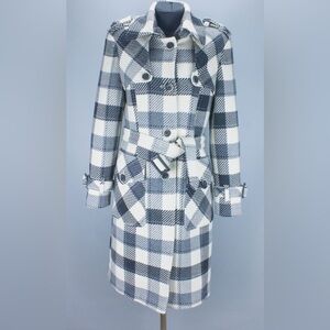 TED BAKER Black & Cream Check Wool Blend Winter Coat Size 8